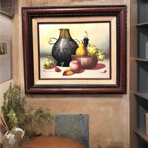 Vintage Fruit Still Life Oil on Board Artist Signed 8”x10” Rustic Primitive Art